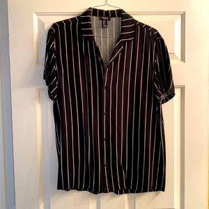 Forever 21 men casual button down shot sleeve stripes shirt L